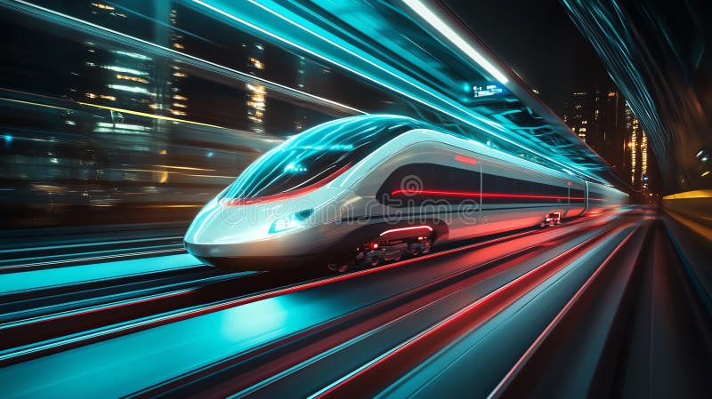 Futuristic High-Speed Train Gliding on Tracks with Motion Blur stock photos