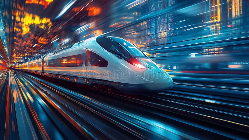 Futuristic High-Speed Train Gliding on Tracks with Motion Blur stock images