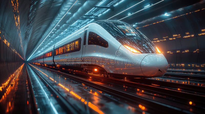 Futuristic high-speed train station showcasing advanced technology and real-time travel information royalty free stock photo