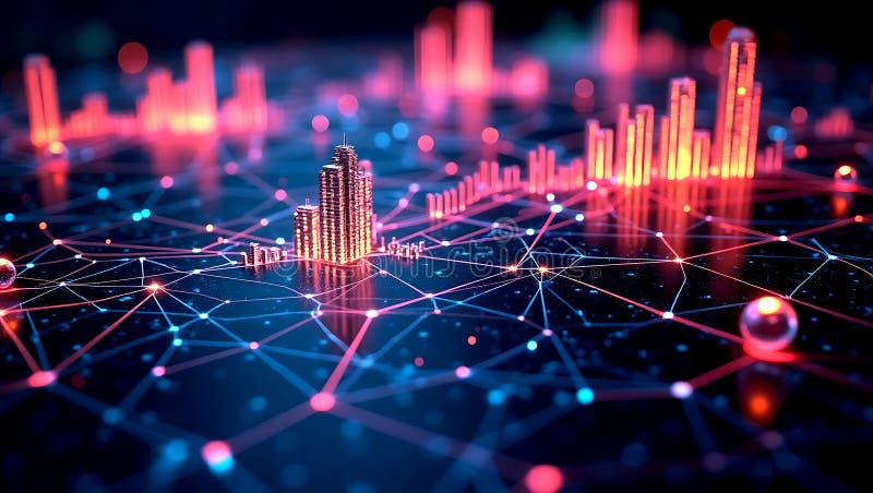 Futuristic HighContrast 3D Graph Visualizer med växlande datanoder stock illustrationer