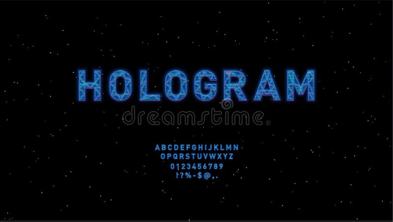 Futuristic Hologram HUD blue vector font design. English alphabet with hologram effect. Digital hi-tech style letters stock illustration Futuristic Hologram HUD blue vector font design. English alphabet with hologram effect. Digital hi-tech style letters stock illustration