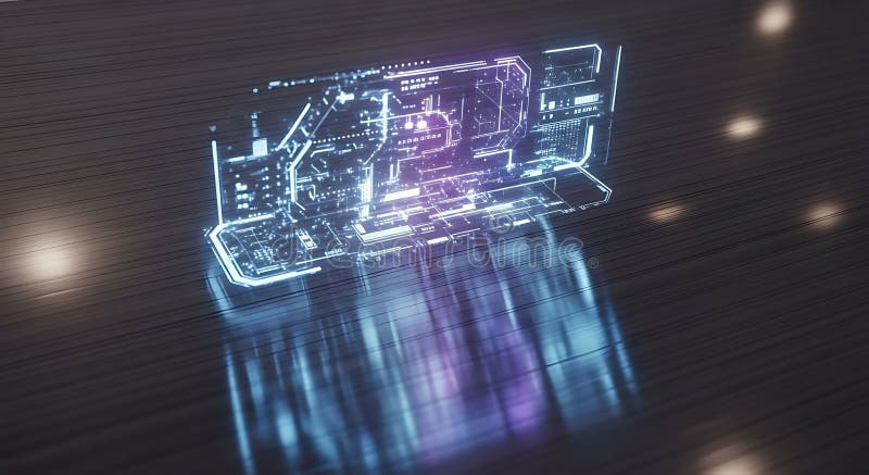 Futuristic Holographic Data Interface Projection stock illustration
