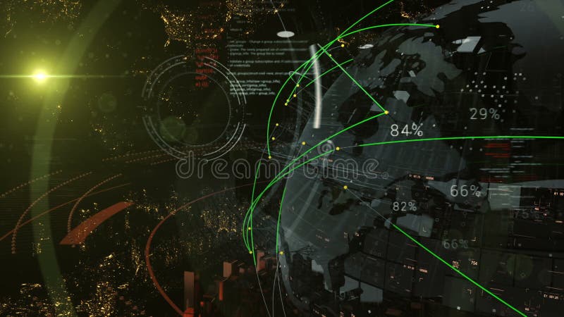 Global connection. Abstract Sci Fi HUD animation. Globe Earth. World. Broadcast design. News. Globe Earth rotation. World map royalty free illustration