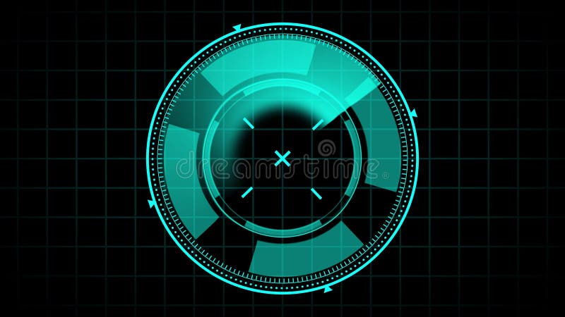Futuristic HUD teal interface animation rotating circular scanner seamless loop 4k ultra hd. Animated futuristic teal HUD royalty free illustration