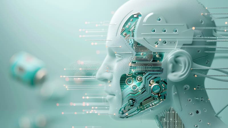 Futuristic Human-Cyborg Interface with Circuitry vector illustration