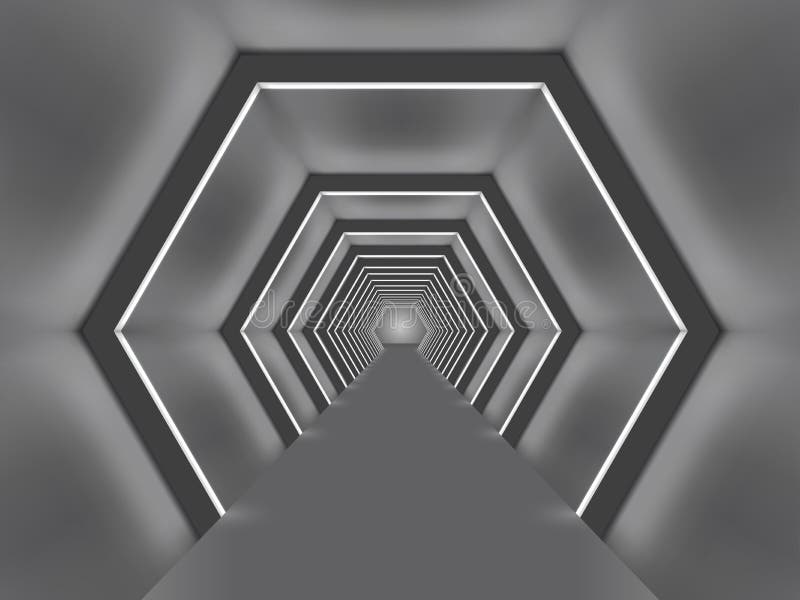 Futuristic illuminated hexagon shaped passage. royalty free illustration