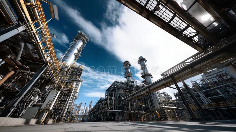 A Futuristic Industrial Facility Set Against a Beautiful Sky Background vector illustration