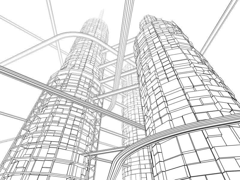 Futuristic Surreal Urban Modern Architecture Pencil Drawing Style. Fantasy  Alien City Stock Illustration - Illustration of surreal, minimal: 273782275