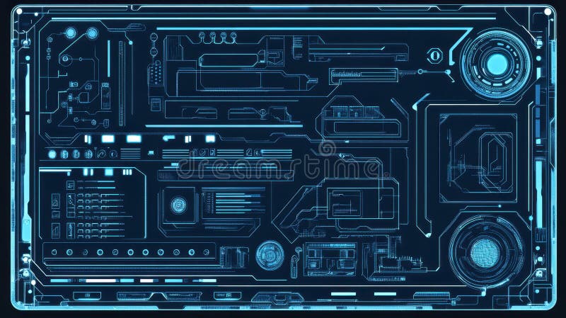 Futuristic Interface Display High-Tech Blueprint of Intricate System Schematics and Virtual Technology stock photography