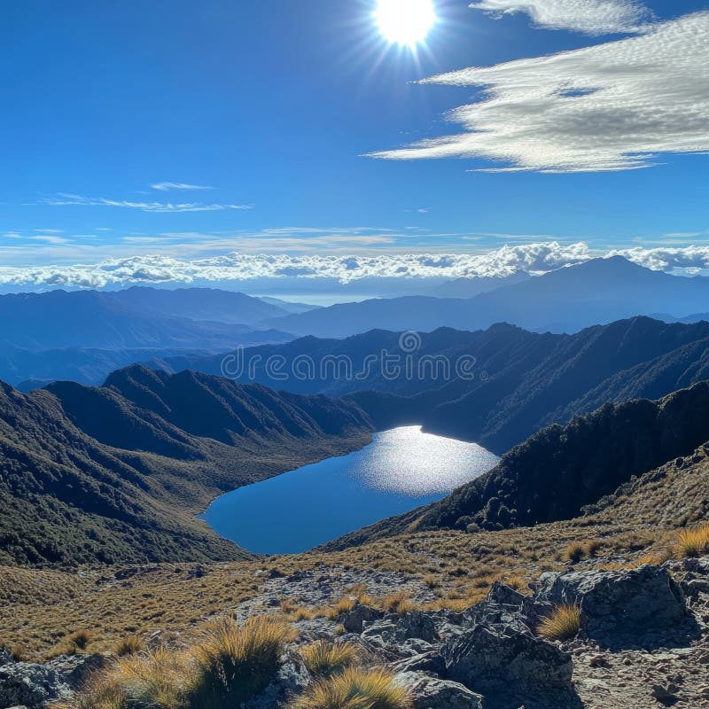 Futuristic interface with mountains and lake. 3D rendering. background,mountain