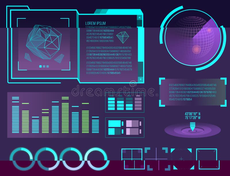Futuristic interface space motion graphic infographic game and ui ux elements hud design graph wave bar hologram vector royalty free illustration