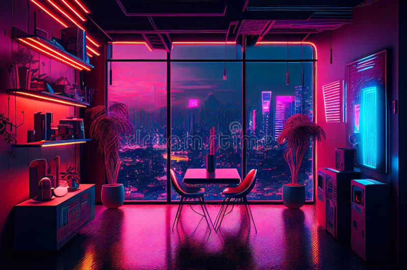 Premium Photo  Cyberpunk gaming room with neon light creative illustration  ai generate