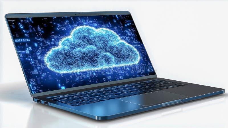 Futuristic Laptop Displaying Digital Cloud Technology vector illustration