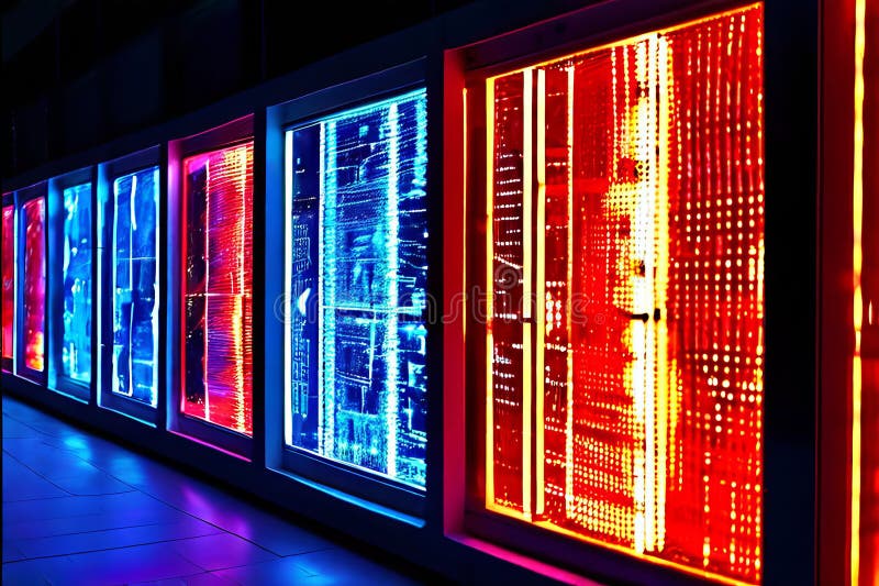 Futuristic led window display an led display on the window showi royalty free illustration