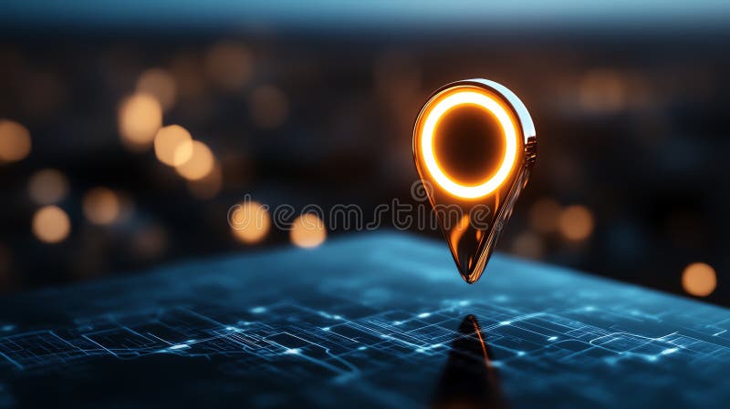 Futuristic location marker on a digital map with glowing elements royalty free illustration