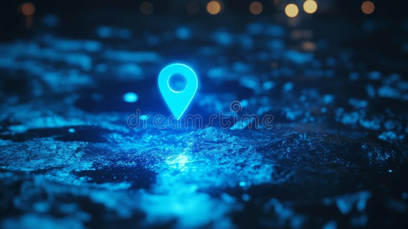 A futuristic Location Pin embedded within a Digital Matrix, highlighting advanced technology and connectivity features stock photography