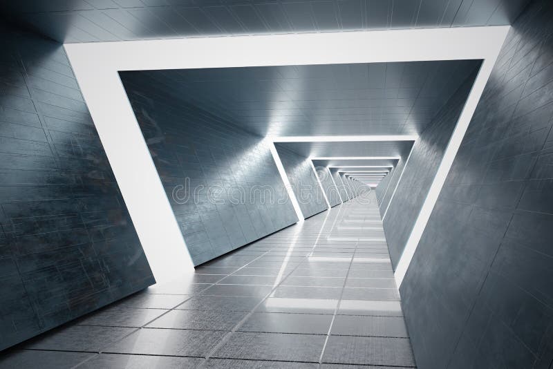 Futuristic long corridor in spaceship. 3D rendered illustration. vector illustration