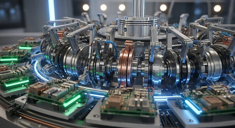 Futuristic Machine Advanced Technology, Circuit Boards, Innovation stock illustration