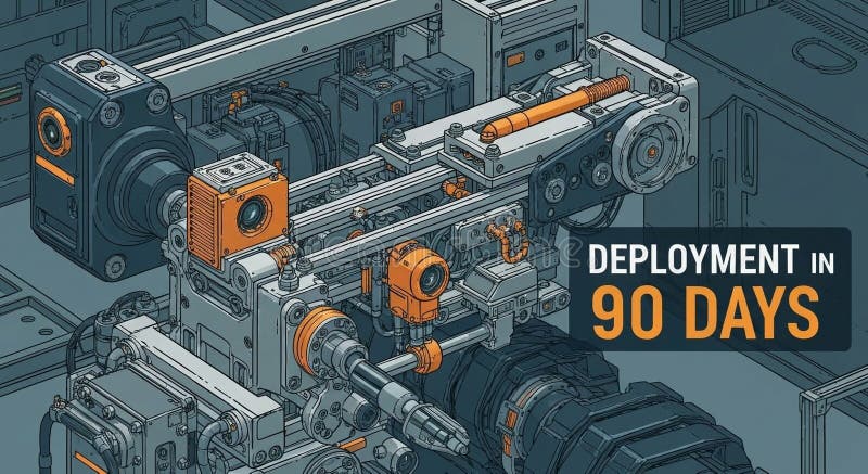 Futuristic Machine Assembly: 90-Day Deployment vector illustration