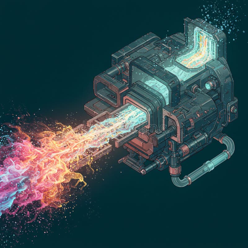 Futuristic machine with complex geometric design, composed of metallic and royalty free illustration