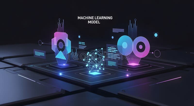 Abstract Machine Learning Model Visualization with Connected Nodes and Data Display royalty free stock images