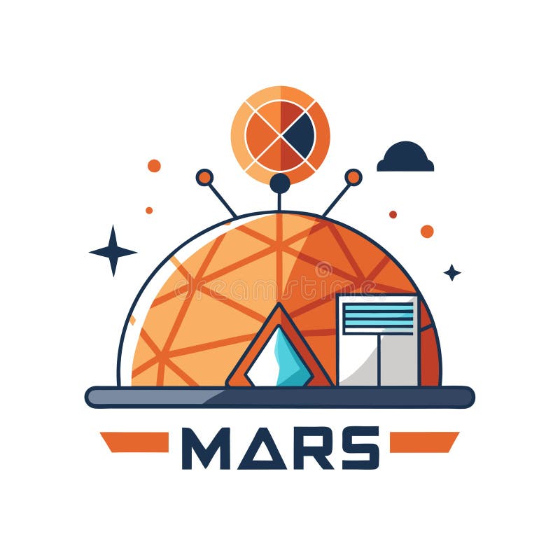 Futuristic Mars base illustration, dome structure with the name Mars below stock illustration