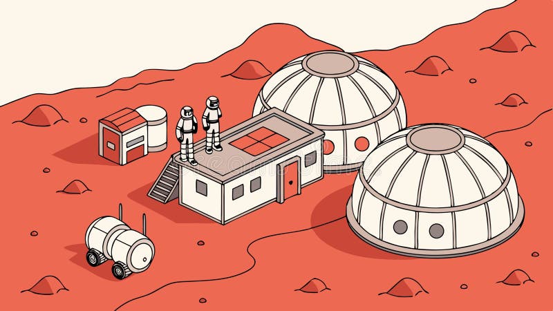 Futuristic Mars Colony Landscape, Sci-Fi Exploration Base, vector design Generative AI stock illustration