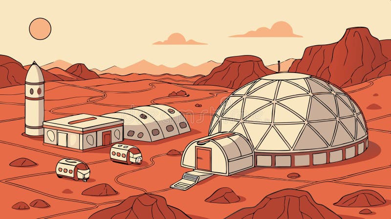 Futuristic Mars habitat dome on red planet, space exploration vector design Generative AI royalty free illustration