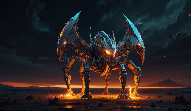 Futuristic Mechanical Spider at Dusk royalty free illustration