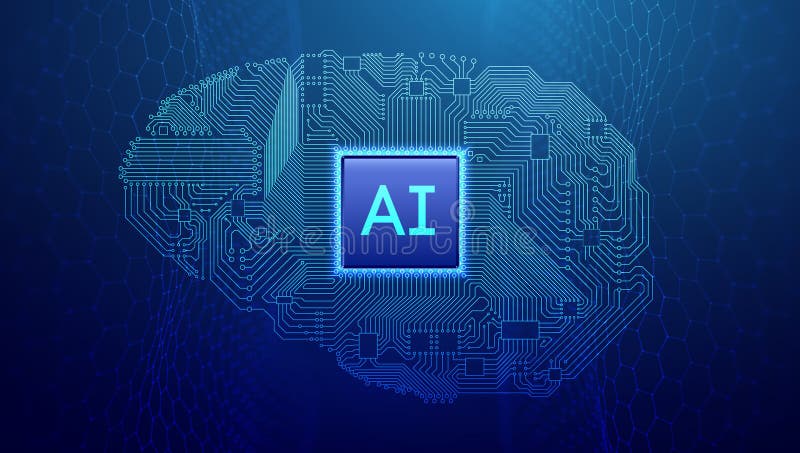 Futuristic Medical AI Brain Chip Digital Tech bg. 3D Abstract Circuit Network featuring Semiconductor, Neural Processor stock illustration