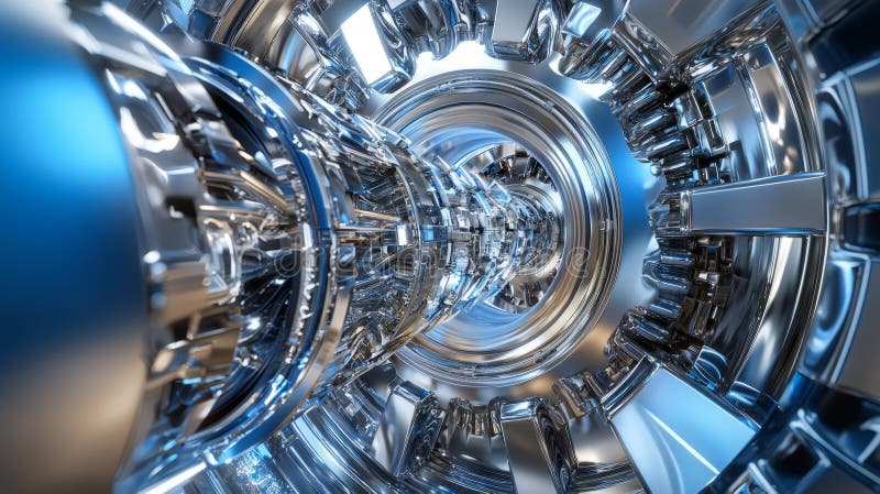 Futuristic Metallic Gear Mechanism with Blue Lights royalty free stock image