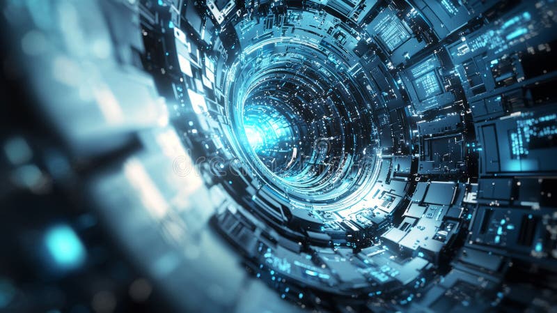 Futuristic Metallic Gear Mechanism with Blue Lights royalty free stock images