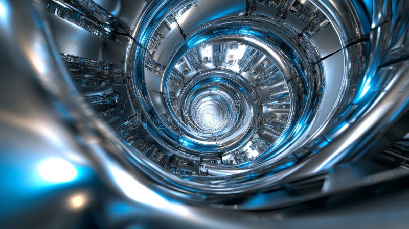 Futuristic Metallic Gear Mechanism with Blue Lights stock image