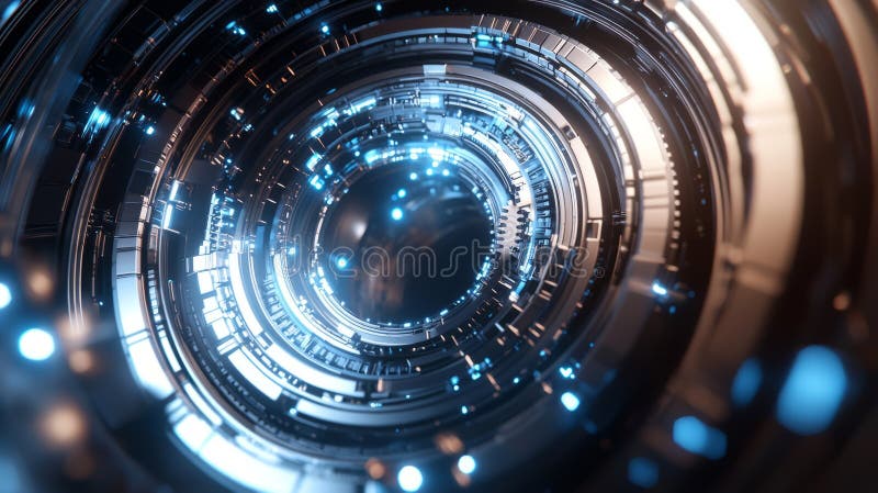Futuristic Metallic Gear Mechanism with Blue Lights royalty free stock images