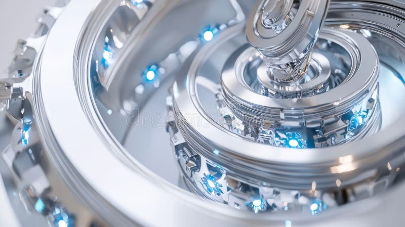 Futuristic Metallic Gear Mechanism with Blue Lights stock image