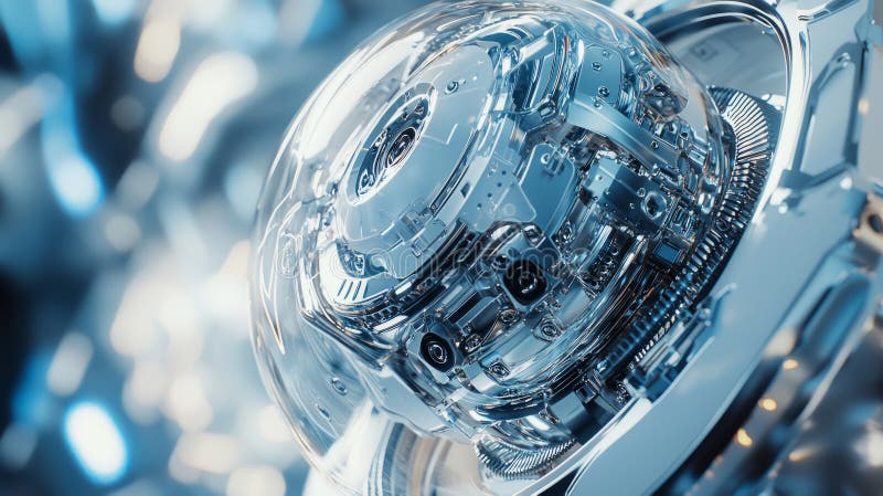 Futuristic Metallic Gear Mechanism with Blue Lights stock image