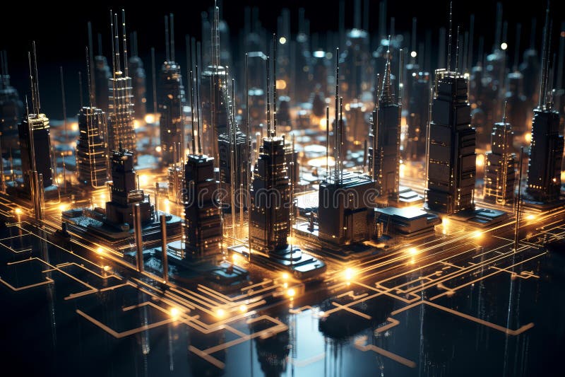 Oraș cu microcip futurist. generare AI royalty free stock photo