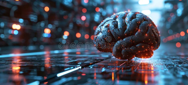 Un model futurist al creierului uman conectat la o rețea digitală. o ilustrare a futuristului artificial royalty free illustration