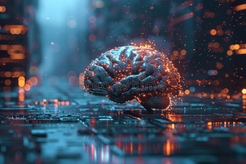 Un model futurist al creierului uman conectat la o rețea digitală. o ilustrare a futuristului artificial royalty free illustration