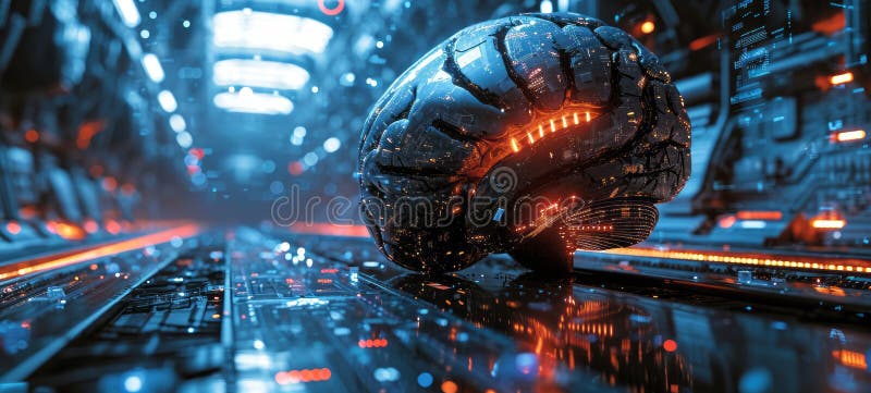 Un model futurist al creierului uman conectat la o rețea digitală. o ilustrare a futuristului artificial vector illustration