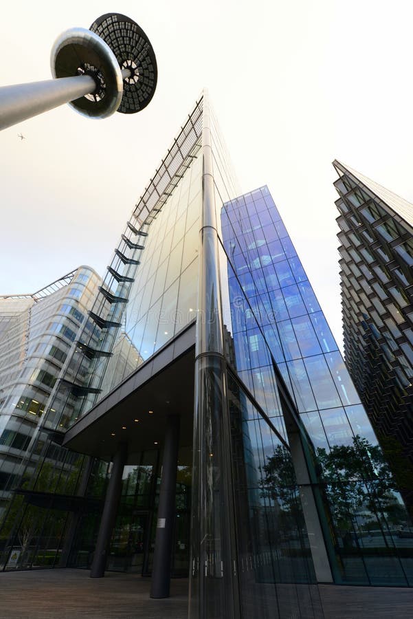Futuristic modern architectural lines of the business district in London stock photos Futuristic modern architectural lines of the business district in London stock photos