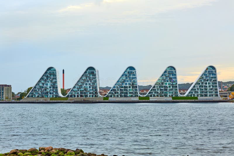 Futuristic modern buildings in denmark by the water royalty free stock photo