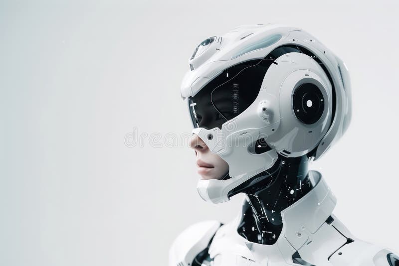 Futuristic modern white robot cyber illustration with place for text vector illustration