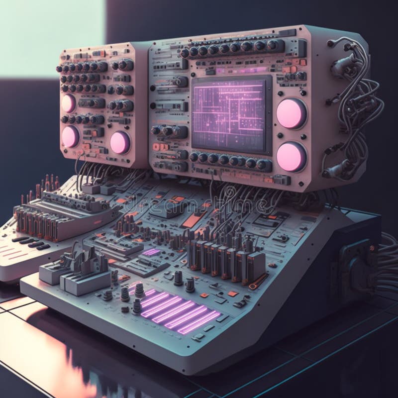 AI generative art refers to art that is created or generated by an artificial intelligence algorithm. One example of this type of art is a futuristic modular synthesizer render style. This style of generative art would involve using an AI algorithm to create abstract images or animations that resemble the look and feel of a modular synthesizer, a type of electronic musical instrument that uses modular components to create unique sounds. These images or animations would likely feature bold, geometric shapes, bright colors, and a futuristic aesthetic. They could be used as the visual component in a video game, music video, or other interactive digital experience.