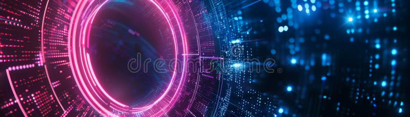 Futuristic Neon Circle Gateway with Digital Matrix Effect royalty free illustration