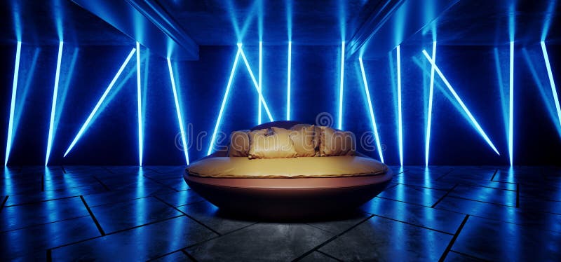 Futuristic Neon Fluorescent Tube Light Glowing Blue Vibrant Night Club with  Comfortable Yellow Leather Realistic Sofa Disco Stage Stock Illustration -  Illustration of table, furniture: 202543996