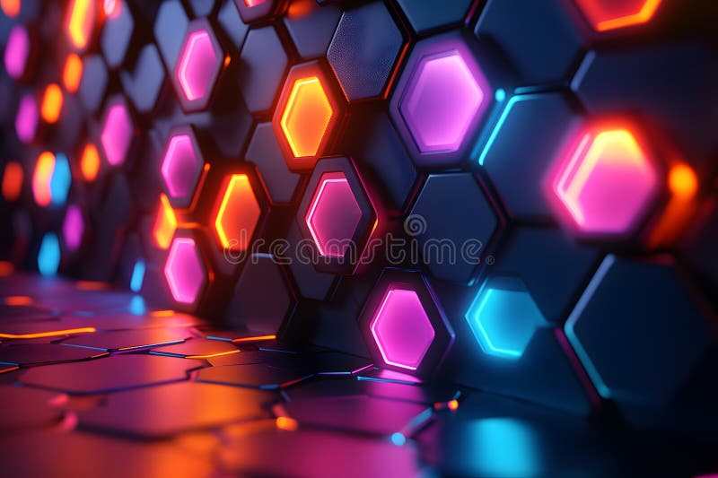 Futuristic Neon Hexagonal Pattern Background for Modern Designs Generative AI vector illustration