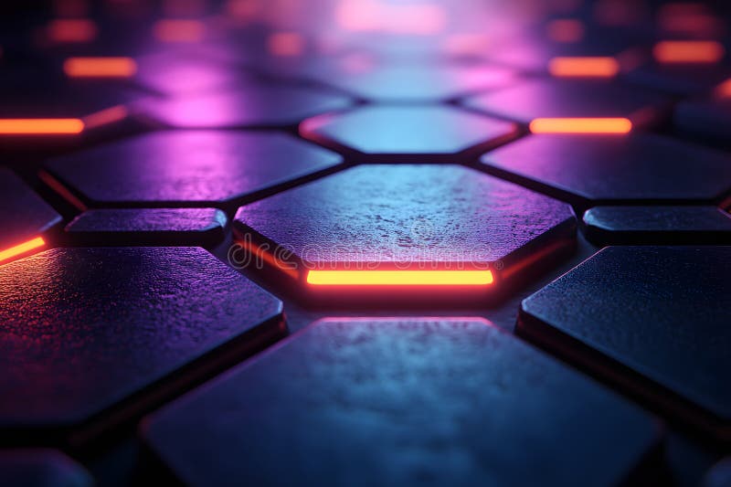 Futuristic Neon Hexagonal Pattern Design for Digital Art and Technology Concepts Generative AI royalty free illustration