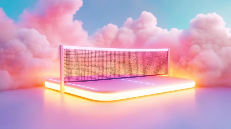 Futuristic Neon Tennis Court with Digital Net and Colorful Lighting vector illustration