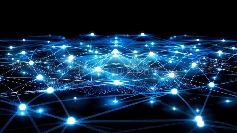 Futuristic Network Connection Abstract Background. Această imagine dinamică prezintă o conexiune de rețea futuristă pe un fundal întunecat. Noduri strălucitoare interconectate de linii luminoase creează un Web fascinant sugerând teme de comunicare tehnologică și inovare. Ideal pentru ilustrarea unor concepte precum analiza datelor blockchain de inteligență artificială și peisajul digital, această fotografie de stoc de înaltă calitate oferă interes vizual și